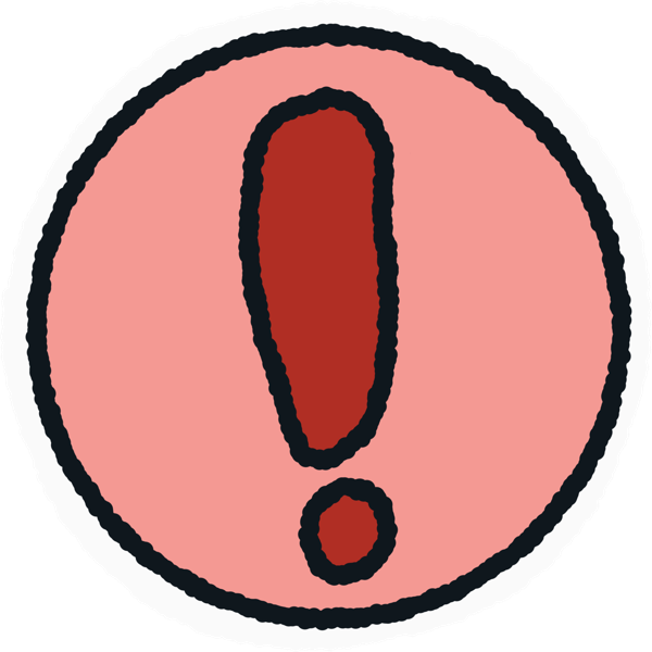 a dark red exclamation mark on a light red circle